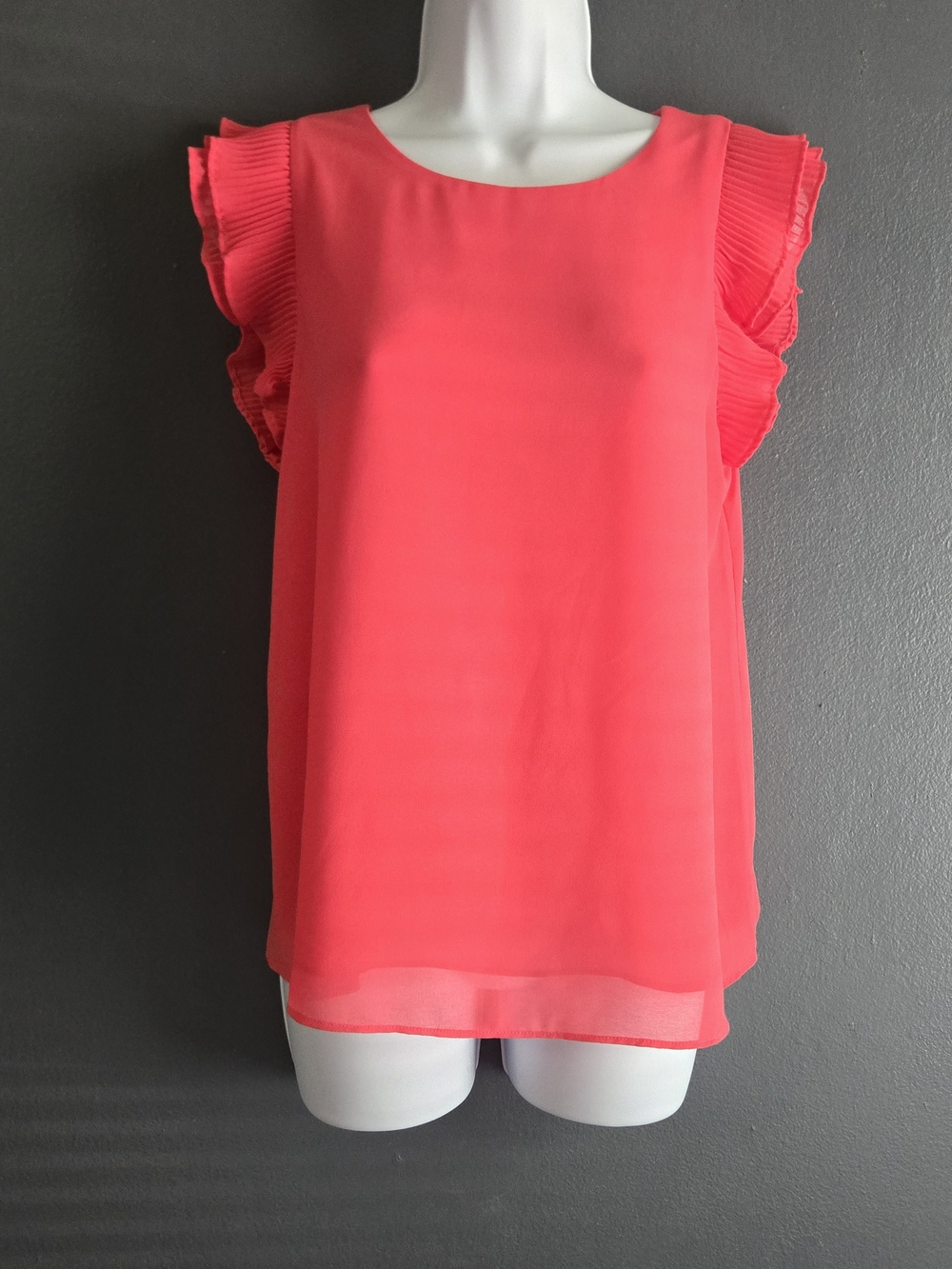 Naked Zebra Pleated Ruffle Barbiecore Romantic Top in Coral Pink Small